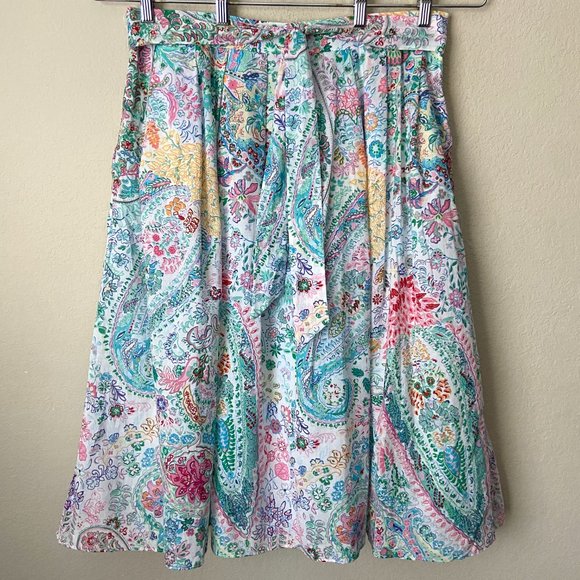 Talbots 16 Festive Floral Paisley Pleated Tie Waist Midi Skirt - Picture 2 of 12